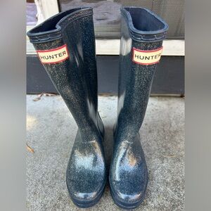 Hunter Navy Glitter Boots-Kids girls size 2